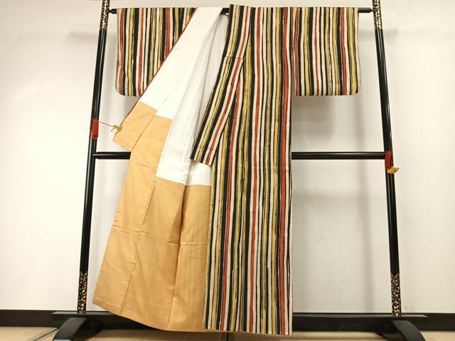 平和屋着物●上質な小紋 紬地 縞 正絹 逸品 AABI2072fy