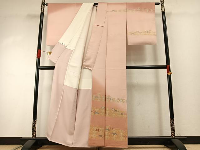 平和屋着物●ファッションデザイナー 花井幸子 訪問着 刺繍 青海波文 暈し染め 金銀彩 正絹 逸品 AABI2074fy