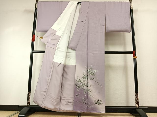 平和屋着物●訪問着 花鳥文 暈し染め 銀彩 正絹 逸品 AABI2076fy