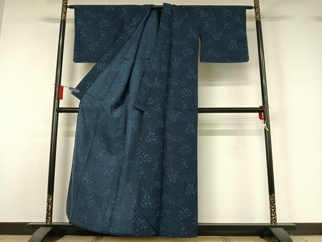 平和屋着物▽小紋 単衣 切嵌花文 洗える着物 AABI2081jh