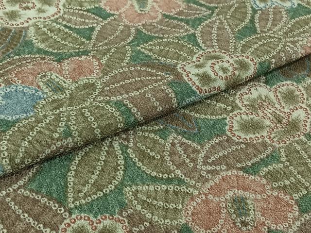 平和屋着物▽上質な小紋 単衣 草花文 鬼しぼ縮緬 正絹 逸品 AABI2087jh