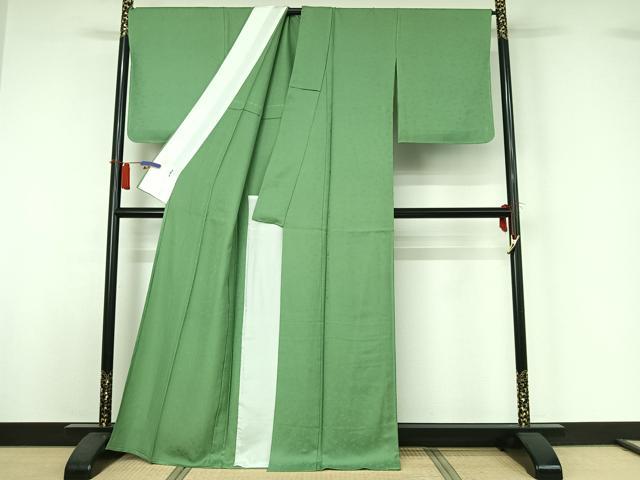 平和屋着物▽上質な色無地 単衣 舞花地紋 柳染色 正絹 逸品 AABI2095jh