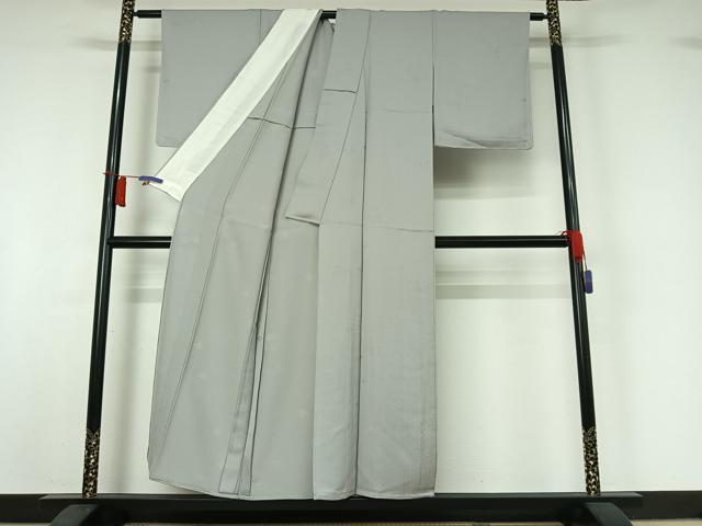 平和屋着物▽上質な色無地 単衣 花菱地紋 白鼠色 正絹 逸品 AABI2096jh