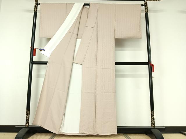 平和屋着物▽上質な色無地 単衣 菱地紋 亜麻色 正絹 逸品 AABI2100jh