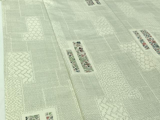 平和屋着物▽上質な紬 単衣 短冊花文 正絹 逸品 AABI2105jh
