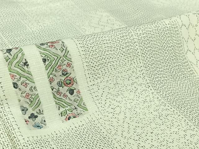 平和屋着物▽上質な紬 単衣 短冊花文 正絹 逸品 AABI2105jh