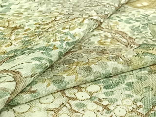 平和屋着物▽上質な小紋 単衣 紬地 手描き 風景花文 正絹 逸品 AABI2108jh