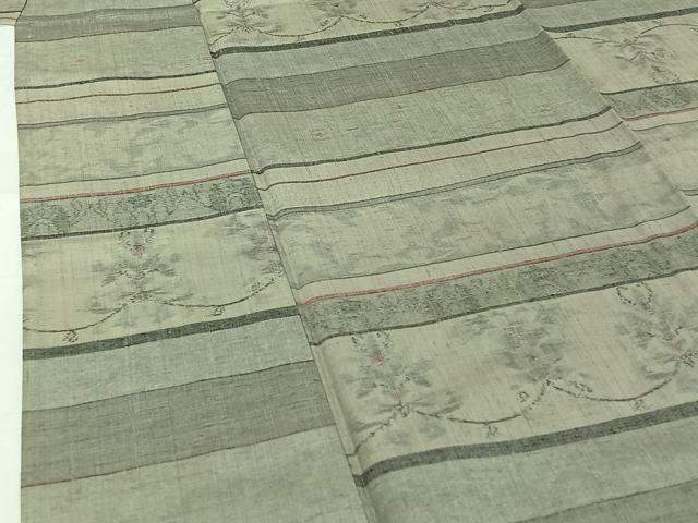 平和屋着物▽上質な紬 単衣 横段花文 正絹 逸品 AABI2119jh
