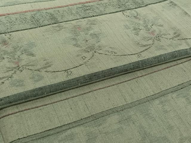 平和屋着物▽上質な紬 単衣 横段花文 正絹 逸品 AABI2119jh