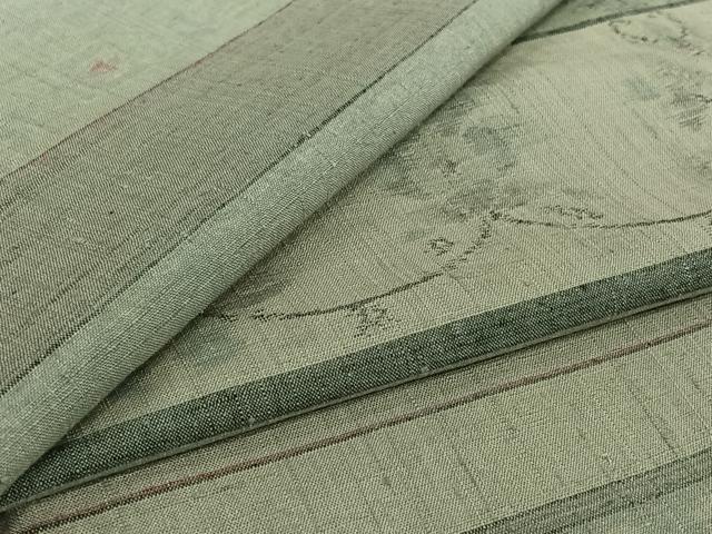 平和屋着物▽上質な紬 単衣 横段花文 正絹 逸品 AABI2119jh