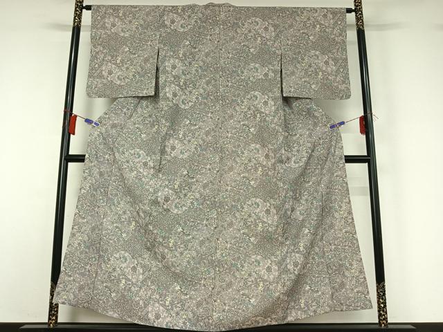 平和屋着物▽上質な小紋 単衣 切嵌更紗花文 染の近江謹製 正絹 逸品 AABI2120jh