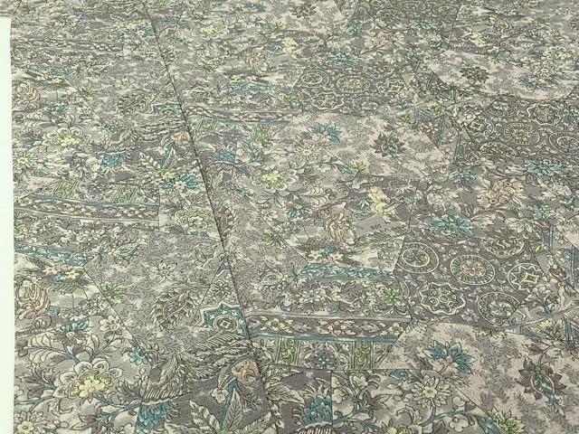 平和屋着物▽上質な小紋 単衣 切嵌更紗花文 染の近江謹製 正絹 逸品 AABI2120jh