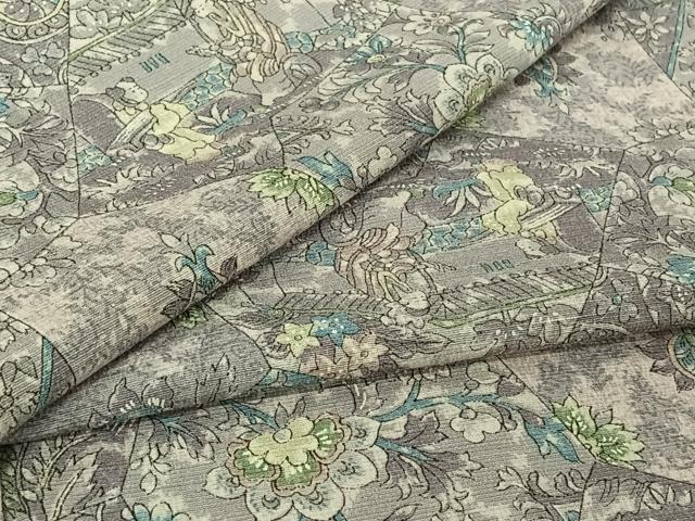 平和屋着物▽上質な小紋 単衣 切嵌更紗花文 染の近江謹製 正絹 逸品 AABI2120jh