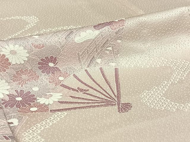 平和屋着物▽訪問着 単衣 流水扇面花文 正絹 逸品 AABI2129jh