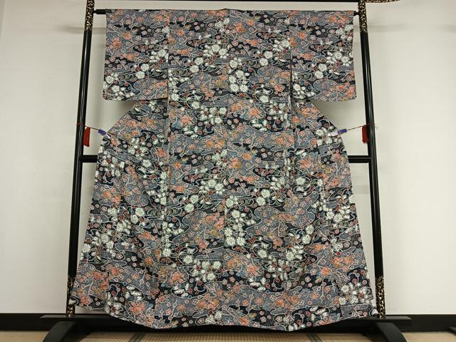 平和屋着物▽上質な小紋 単衣 絞り 辻が花 正絹 逸品 AABI2137jh