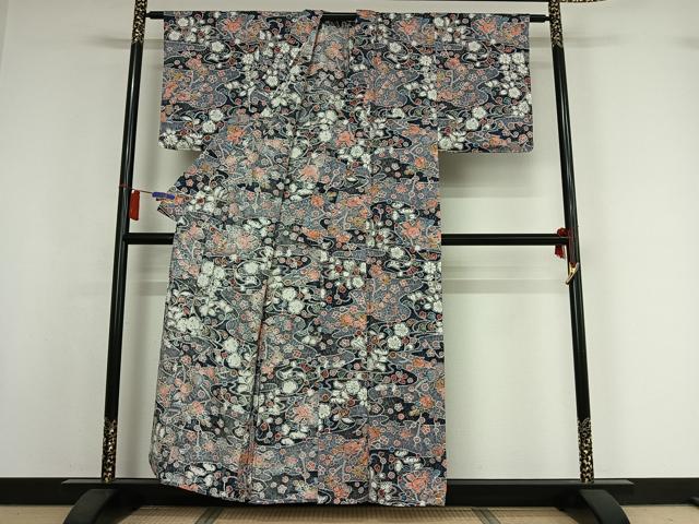 平和屋着物▽上質な小紋 単衣 絞り 辻が花 正絹 逸品 AABI2137jh