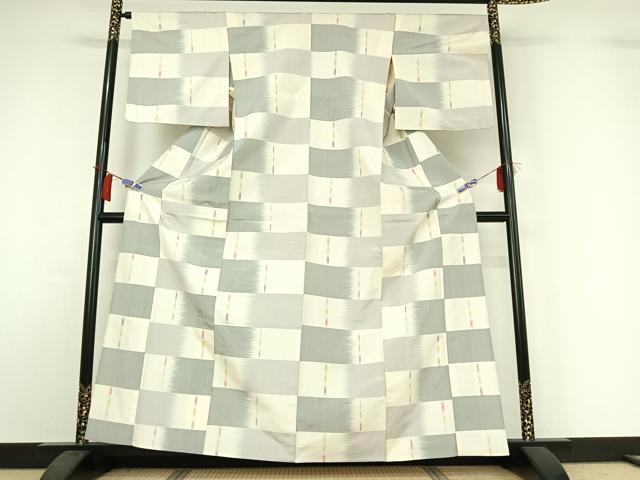 平和屋着物▽上質な紬 単衣 横段文 正絹 逸品 AABI2144jh