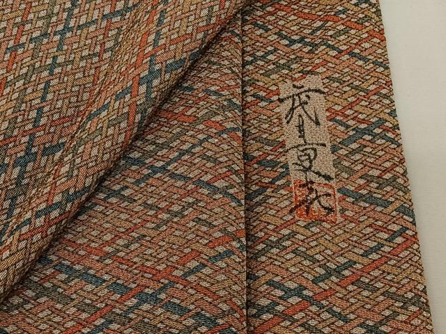 平和屋着物▽上質な小紋 単衣 作家物 網目文 鬼しぼ縮緬 正絹 逸品 AABI2146jh
