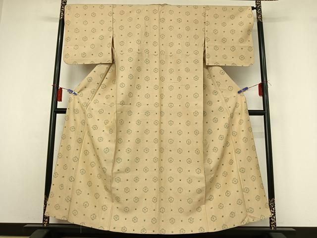平和屋着物▽上質な紬 単衣 幾何学文様 正絹 逸品 AABI2147jh