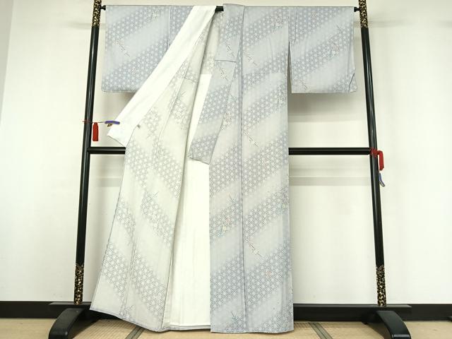 平和屋着物▽上質な小紋 単衣 糸巻文 正絹 逸品 AABI2150jh