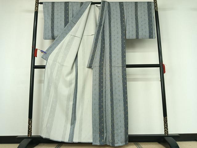 平和屋着物▽上質な小紋 単衣 麻の葉文様 正絹 逸品 AABI2154jh