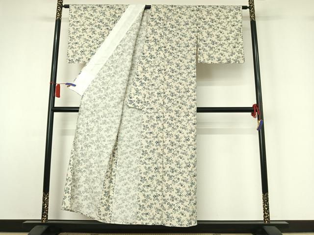 平和屋着物▽上質な小紋 単衣 紬地 草花文 正絹 逸品 AABI2156jh