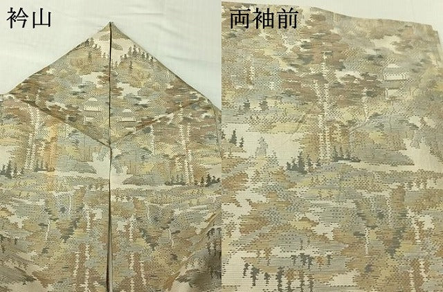 平和屋着物▽本場大島紬 白大島 単衣 風景文 正絹 逸品 AABI2157jh