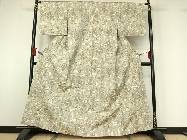 平和屋着物▽本場大島紬 白大島 単衣 風景文 正絹 逸品 AABI2157jh