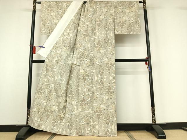 平和屋着物▽本場大島紬 白大島 単衣 風景文 正絹 逸品 AABI2157jh