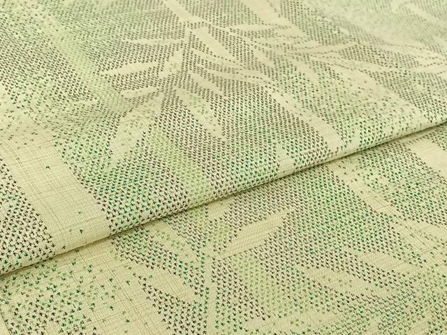 平和屋着物▽上質な紬 単衣 笹竹文 正絹 逸品 AABI2159jh