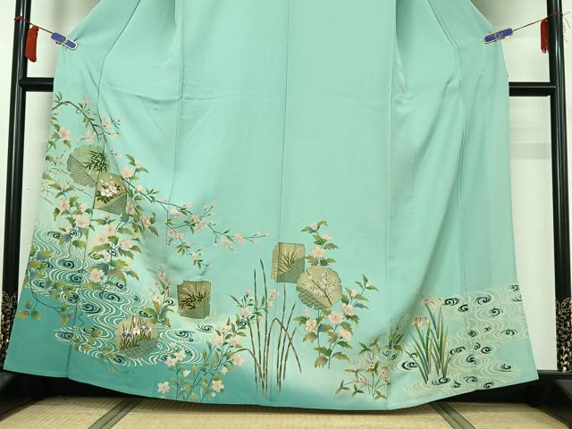 平和屋着物▽訪問着 単衣 雪輪花文 暈し染め 金彩 正絹 逸品 AABI2163jh