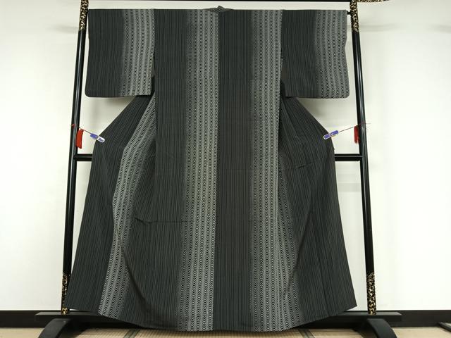 平和屋着物▽上質な小紋 単衣 縞 正絹 逸品 AABI2165jh