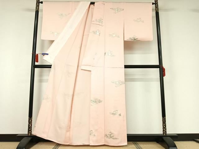 平和屋着物▽上質な小紋 単衣 立波文 銀彩 正絹 逸品 AABI2171jh