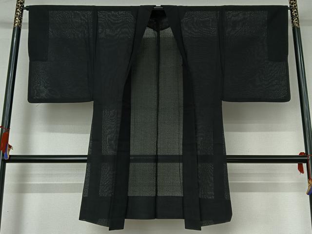 平和屋着物▽男性 羽織 スリーシーズン 春夏秋 塵除け 暗黒色 黒地 正絹 逸品 AABI2180jh