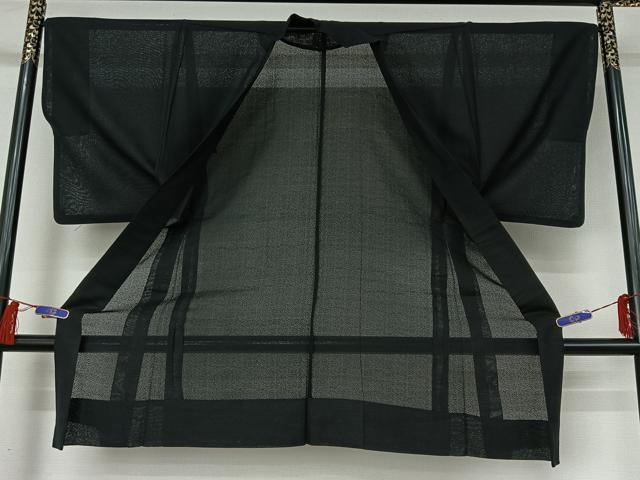平和屋着物▽男性 羽織 スリーシーズン 春夏秋 塵除け 暗黒色 黒地 正絹 逸品 AABI2180jh