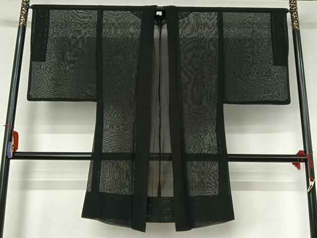 平和屋着物▽男性 羽織 スリーシーズン 春夏秋 塵除け 紗 暗黒色 黒地 正絹 逸品 AABI2186jh