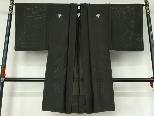 平和屋着物▽夏物 男性 羽織 黒紋付 スリーシーズン 春夏秋 絽 暗黒色 正絹 逸品 AABI2187jh
