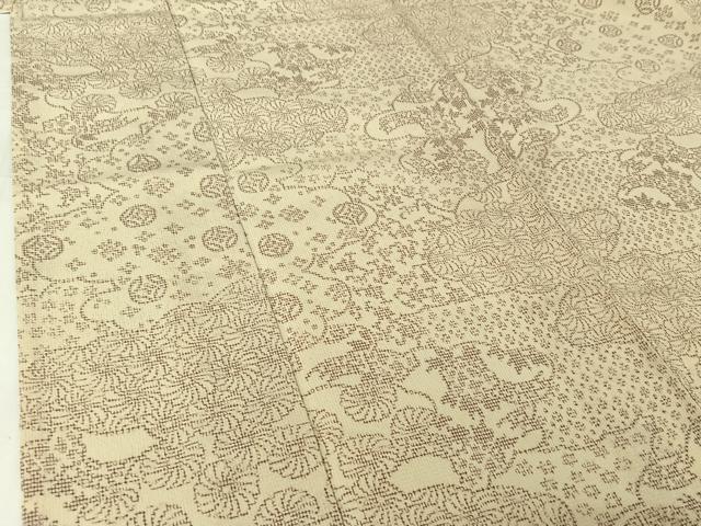 平和屋着物▽本塩沢 単衣 雲取り吉祥花文 正絹 逸品 AABI2196jh