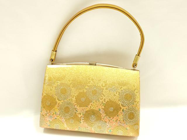 平和屋着物▼和装小物 和装バッグ ハンドバッグ 花柄 金彩 ラインストーン 逸品 AABI2226ay