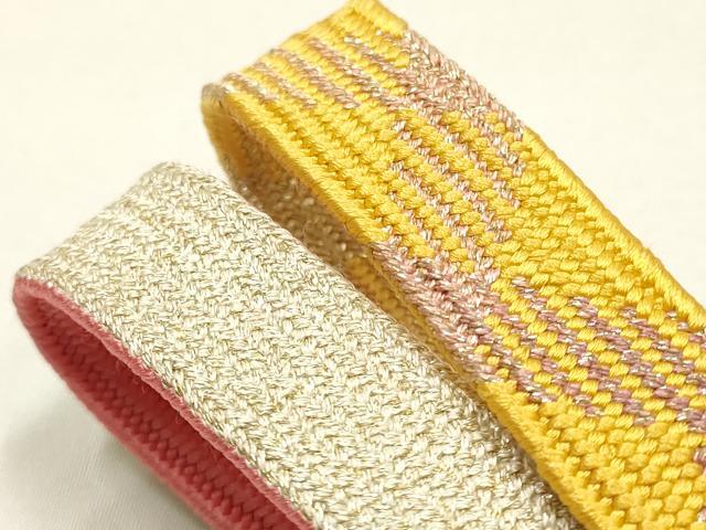 平和屋本店●和装小物 帯締め・帯揚げセット 高麗組 刺繍 舞花文 金糸 金銀彩 暈し染め 逸品 未使用 AABI2246ay