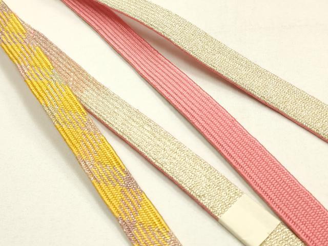 平和屋本店●和装小物 帯締め・帯揚げセット 高麗組 刺繍 舞花文 金糸 金銀彩 暈し染め 逸品 未使用 AABI2246ay