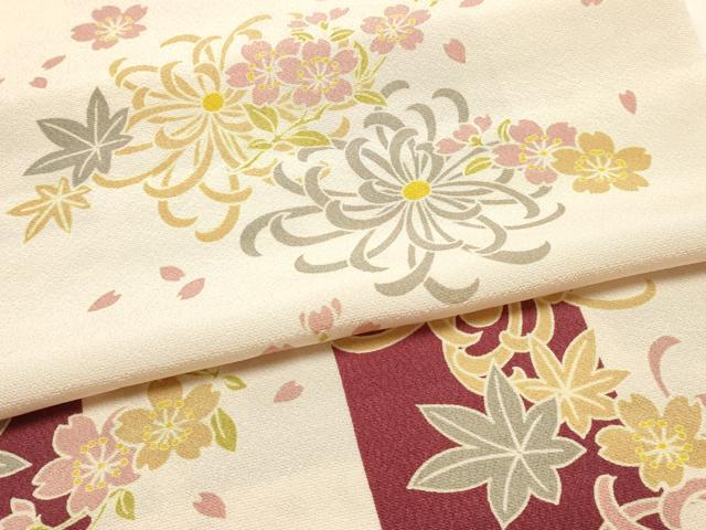 平和屋本店●和装小物 帯締め・帯揚げセット 高麗組 市松花文 乱菊 桜 楓 金糸 暈し染め 正絹 逸品 未使用 AABI2254ay