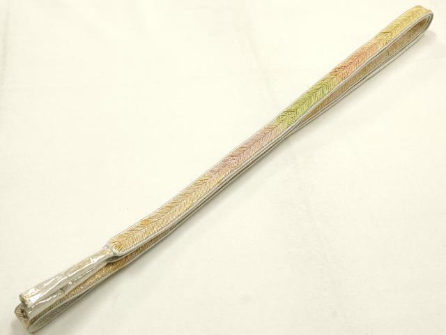 平和屋本店●和装小物 帯締め・帯揚げセット 変わり高麗組 金糸 暈し染め 逸品 未使用 AABI2262ay
