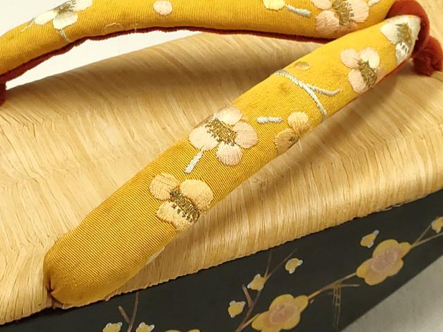 平和屋本店●女の子 子供 ぽっくり下駄 おこぼ こっぽり下駄 金蒔絵 畳表 枝梅 螺鈿 花緒刺繍 金糸 逸品 AABI2311ay
