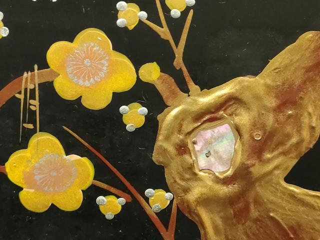 平和屋本店●女の子 子供 ぽっくり下駄 おこぼ こっぽり下駄 金蒔絵 畳表 枝梅 螺鈿 花緒刺繍 金糸 逸品 AABI2311ay