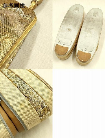 平和屋着物●和装小物 和装バッグ・草履セット ハンドバッグ 立波風景文 金銀糸 帯地使用 逸品 AABI2315ay