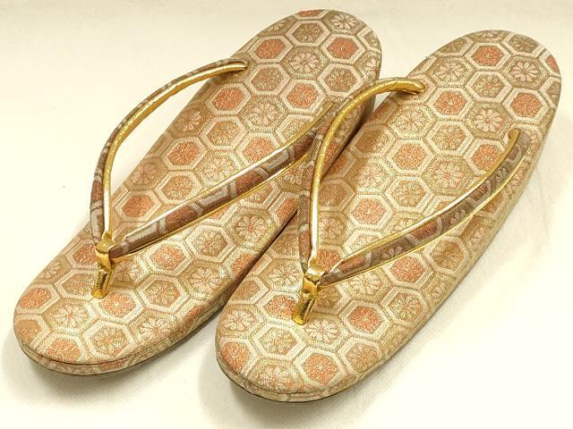 平和屋着物●和装小物 和装バッグ・草履セット おき宗 佐賀錦 クラッチバッグ 花亀甲繋ぎ 金糸 逸品 AABI2318ay