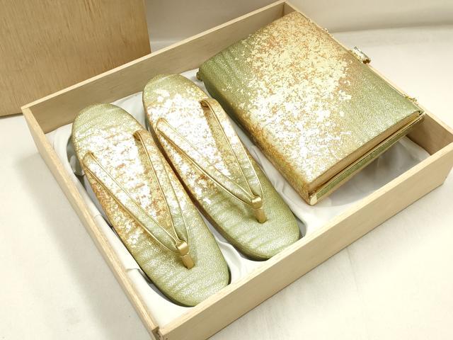 平和屋着物●和装小物 和装バッグ・草履セット ハンドバッグ クラッチバッグ 金糸 逸品 AABI2320ay