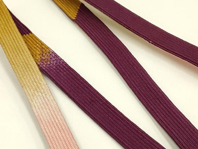 平和屋着物●和装小物 帯締め・帯揚げセット 高麗組 暈し 刺繍 舞花文 地紙 正絹 逸品 未使用 AABI2381ay