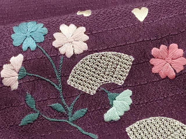 平和屋着物●和装小物 帯締め・帯揚げセット 高麗組 暈し 刺繍 舞花文 地紙 正絹 逸品 未使用 AABI2381ay